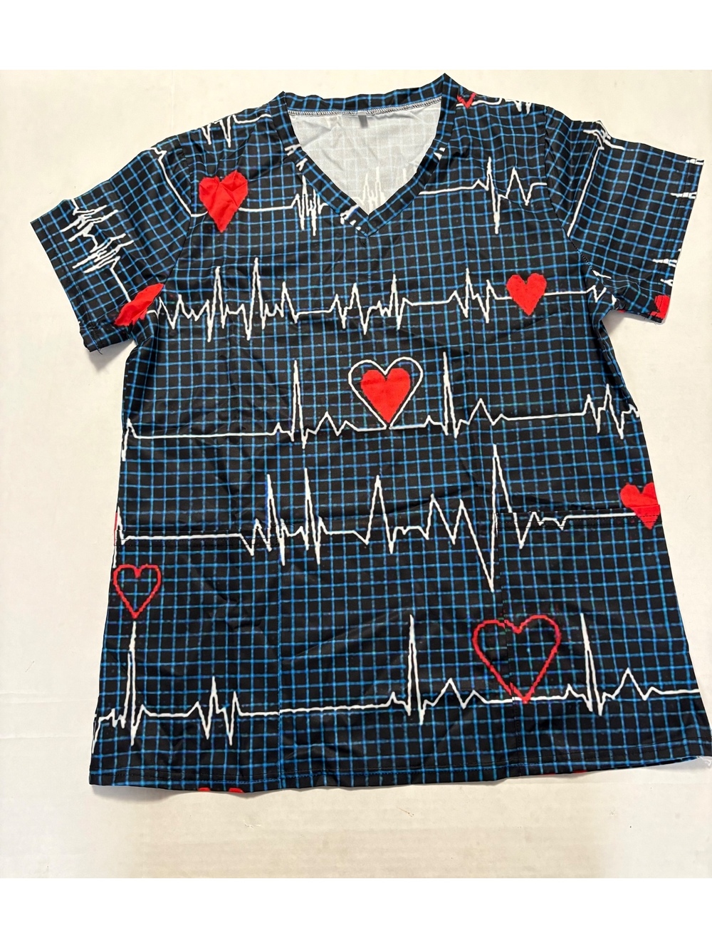 Heart rhythm blue scrub like shirt
